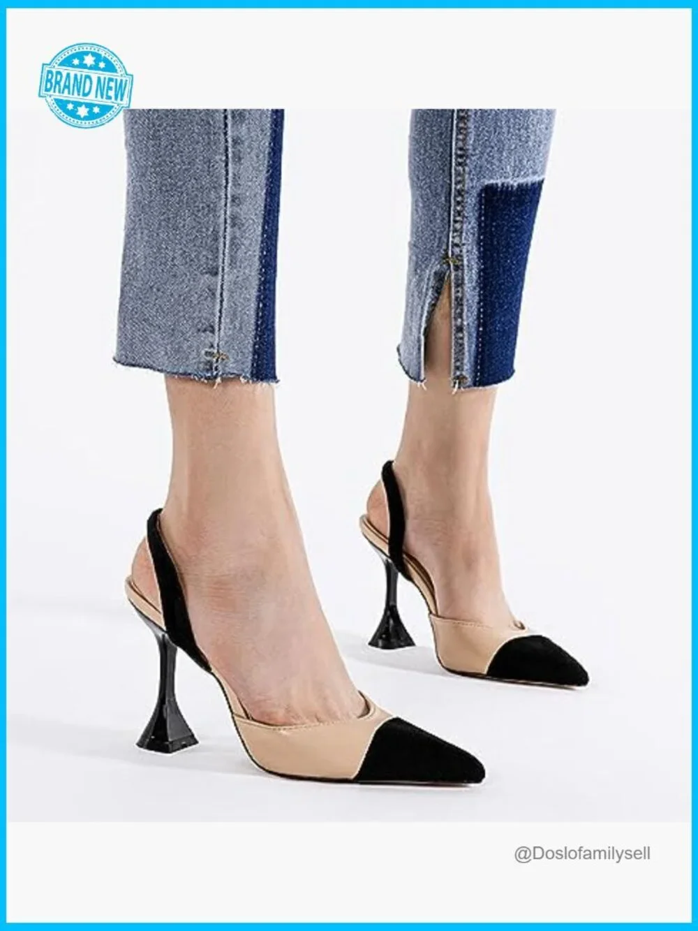 Pointed Toe Slingback Pumps Stiletto Heels Patchwork Dress Party Shoes